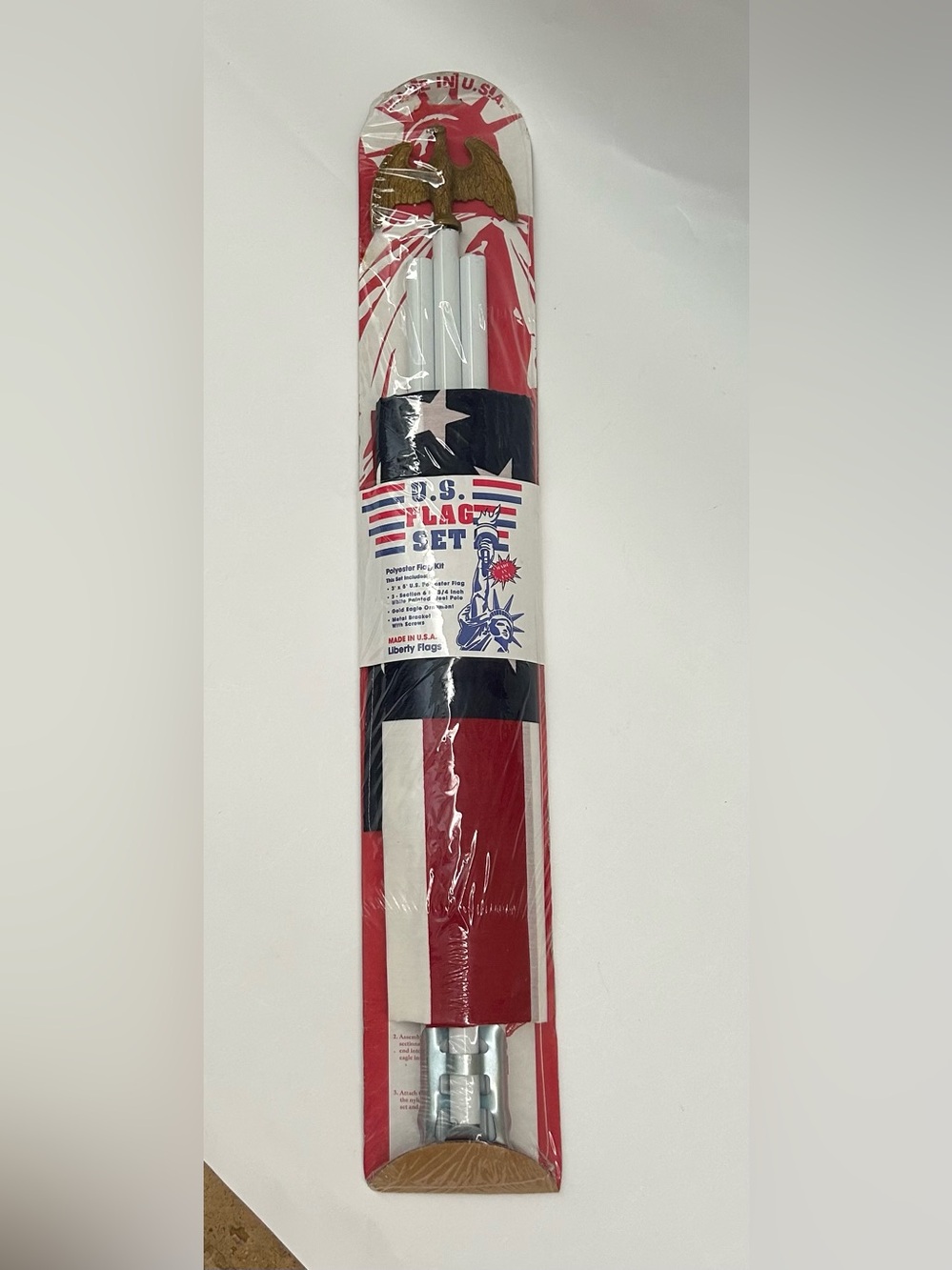NEW Vintage Liberty Patriotic Flag Set with pole and Eagle.made in U.S.A.